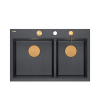 Quadron MARC 120 WORKSTATION GraniteQ zlewozmywak 2-komorowy 760*500*235 mm black diamond + syfon push to open + dozownik + deska + wkładka / elementy miedziane HQC7650U8PVDC1